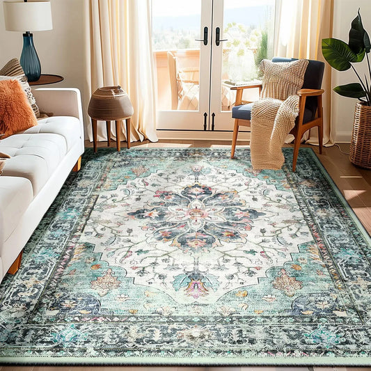 VIKAMA Flannel Carpet Vintage Living Room Mat, Bedroom Bedside Rug, Non-slip Washable Mat Home Decor.
