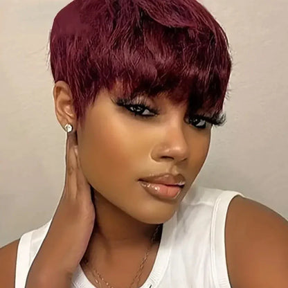 Rebecca Grey Bob Wig | Short Straight Pixie Human Hair with Bangs