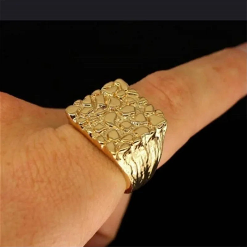 Men Uneven Bumpy Luxury Gold/Silver Rings, Square Delicate Men Accessories.