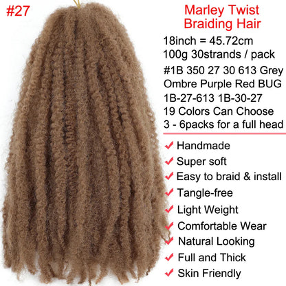 18" Marley Twist Braiding Hair | Crochet Braids | Afro Twist Kinky Hair Extensions | Ombre Colors | 30 Strands/Pack