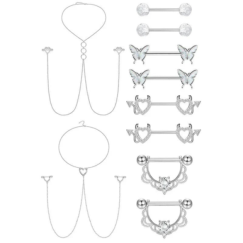 Stainless Steel Nipple Piercing Jewelry, Zircon Nipple Rings, Barbell Body Jewelry, Nipple Shield Bar