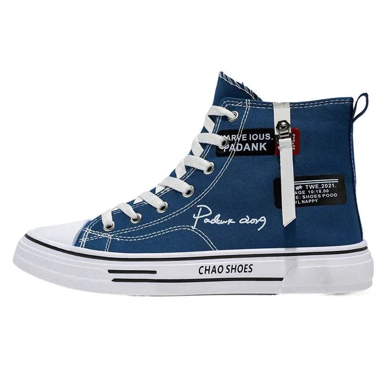 Casual Canvas Shoes for Men, High Top Black Fashionable Spring, Summer, Autumn, Winter Youth Leisure Shoes.