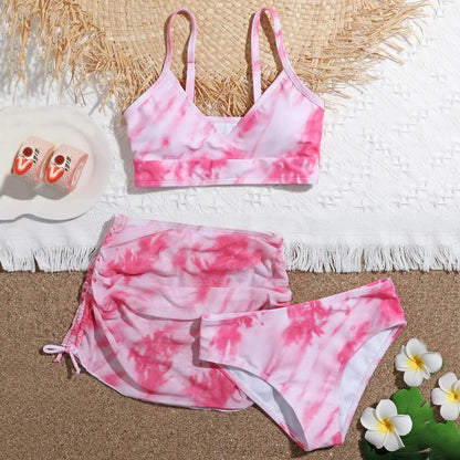 Girls 3pack Tie Dye Print Bikini Sets Kids Swimsuit & skirts 7-14 Years Children's Swimwear 2024 Teens Child Girl Bathing Suit