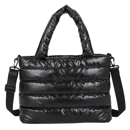 New Puffer Tote Bag for Women | Quilted Puffy Handbag & Lightweight Down Cotton Padded Shoulder & Crossbody Bag