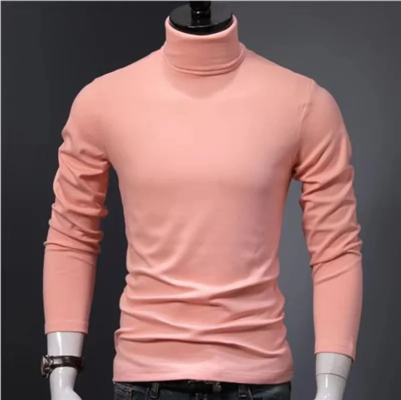 Men Turtleneck T-Shirts Casual High Collar Long Sleeve Plus Size Tees.
