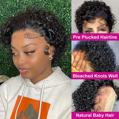 Short Pixie Cut Wig Curly Bob Lace Front Human Hair  200Density 13X1 Lace  Brazilian Wig