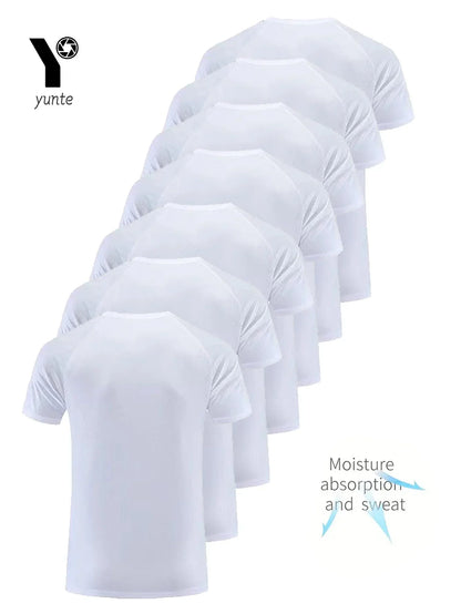 Round Neck T-Shirt 7-Piece White Ultra-Light Men Quick-Drying Breathable Sweat-Absorbent Shirt.