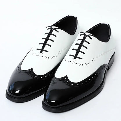 Elegant Men's White & Black Wingtip Brogue Oxfords | Genuine Leather Wedding, Party & Social Dress Shoes