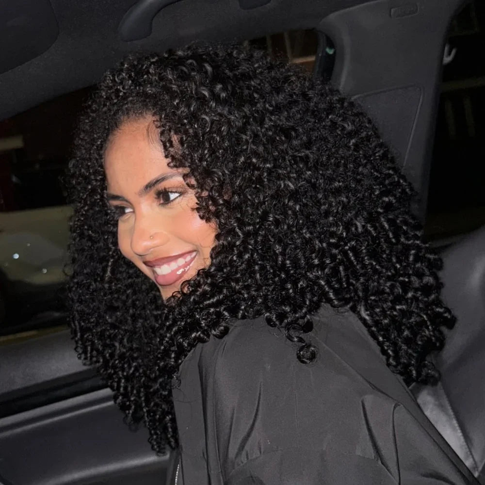 Human Hair Half Wig Kinky Curly Burmese Ready To Wear 3 In 1 Flip Over Natural Black