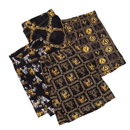 4pcs Luxury Men's Boxer, Golden Greek Letter Print, High Stretch Fabric Waistband.