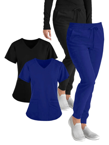 (Four-piece set) Scrubs Uniform Women's, Elastic Sports Nurse Uniform, Breathable Scrub.