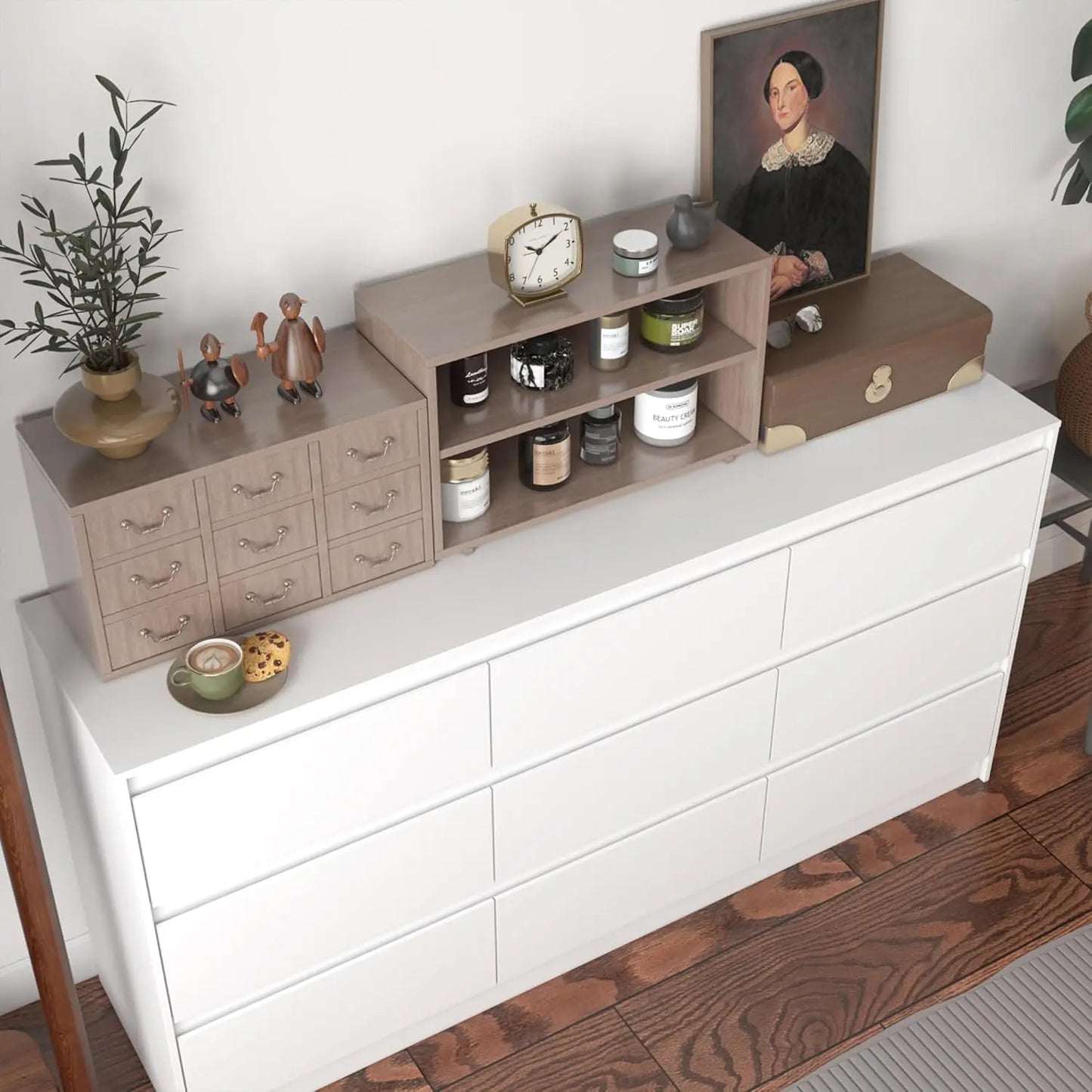 9 Drawer Dresser for Bedroom with Deep Drawers, Large Wood Chest of Drawers Handle Free.