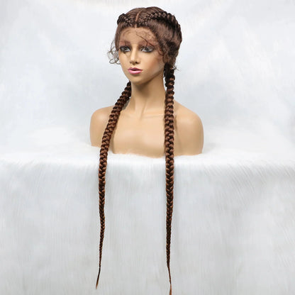 Handmade Double Dutch Cornrow Braided Wig | Natural Black Lace Front | Baby Hair | Kanekalon Synthetic Wig for Women
