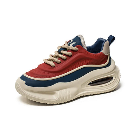Fall Winter Leather Surface Thick Bottom Shoes, Versatile, Color Block Style, Student Casual Shoes.
