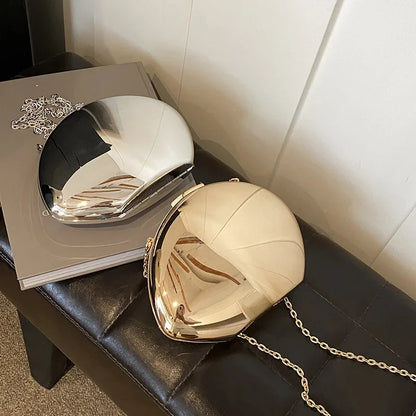 Designer Acrylic Shell Shape Clutch Bag | Gold Silver Women's Evening Party Bag & Cute Shiny Metal Shoulder Crossbody Bags (Small Purse)