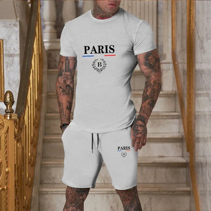 New Summer Men Fashion Short sleeved T-shirt and Shorts, 2-piece Set Sportswear  Casual Men Set.