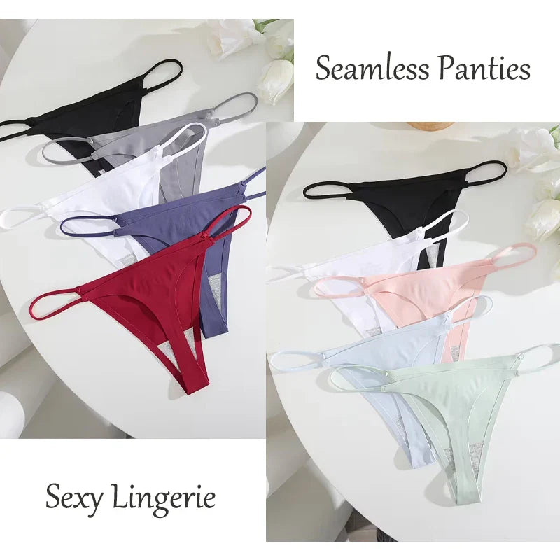 7Pcs/Set Traceless Ice Silk Thongs For Women, Sexy Low Waist Elastic Underwear Ultra-thin Female Cozy Breathable G-strings.