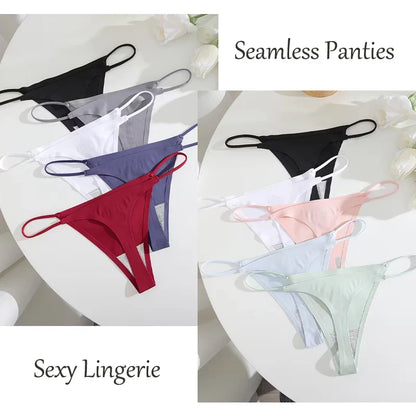 7Pcs/Set Traceless Ice Silk Thongs For Women, Sexy Low Waist Elastic Underwear Ultra-thin Female Cozy Breathable G-strings.