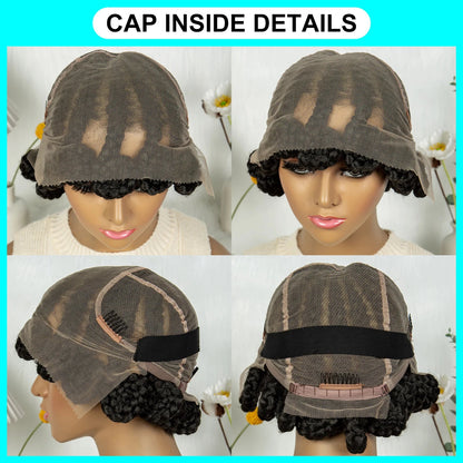 Short Bantu Knot Braided Wig | Full Lace | Synthetic Hair | Baby Hairs | Transparent Lace | Cute Braids Wig for Women