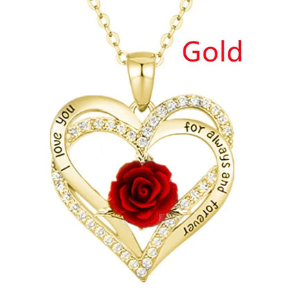 Fashion Income Rose Flower Pendant Necklace, Anniversary Party Accessories, Birthday, Mother's Day, Jewelry Gifts  Mom  Ladies  Girls.
