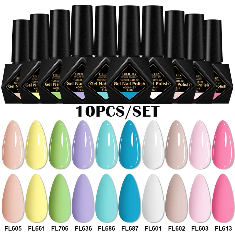 10pcs 10ml Gel Nail Polish Set, HEMA TPO Free, Red ,Coffee Brown, Semi Permanent Soak Off ,UV Gel Varnish For Winter Nail Supplies.
