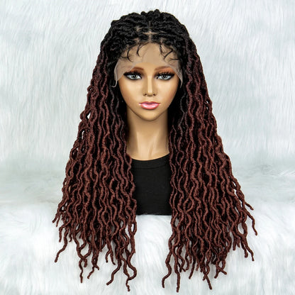 Knotless Box Braided Wig with Curly Ends & Baby Hair | Synthetic Lace Front Wig for Black Women
