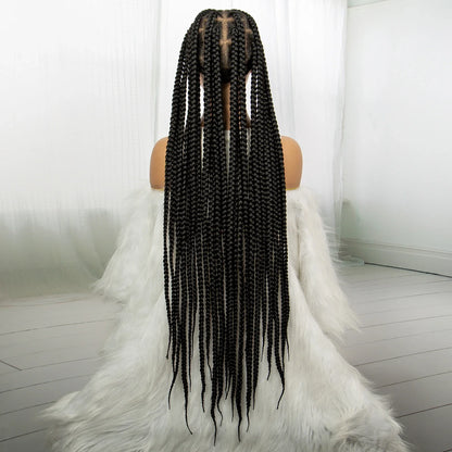 Full Lace Braided Wigs, Knotless Box Braids, for Black Women 34 inches  Long Black