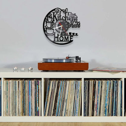 The Kitchen The Heart Of The Home Inspired Vinyl Record Clock, Modern Design Wall Decor Noiseless.