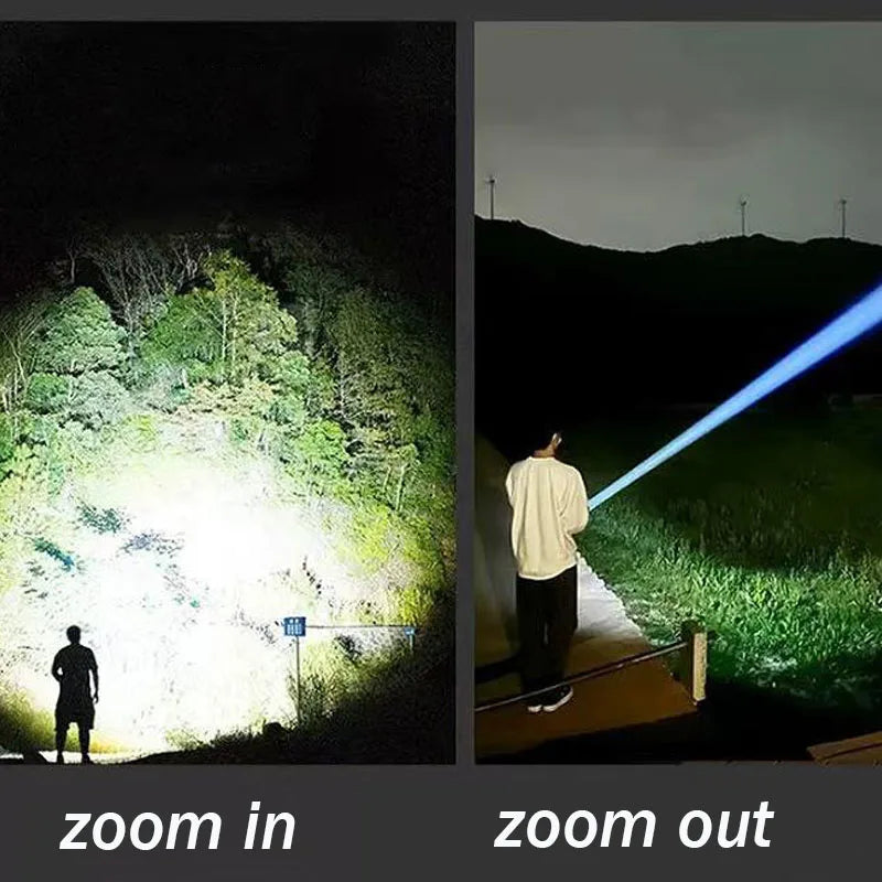 Aluminum Alloy Rechargeable LED Flashlight, Power Display, High Power Torch Light Waterproof.