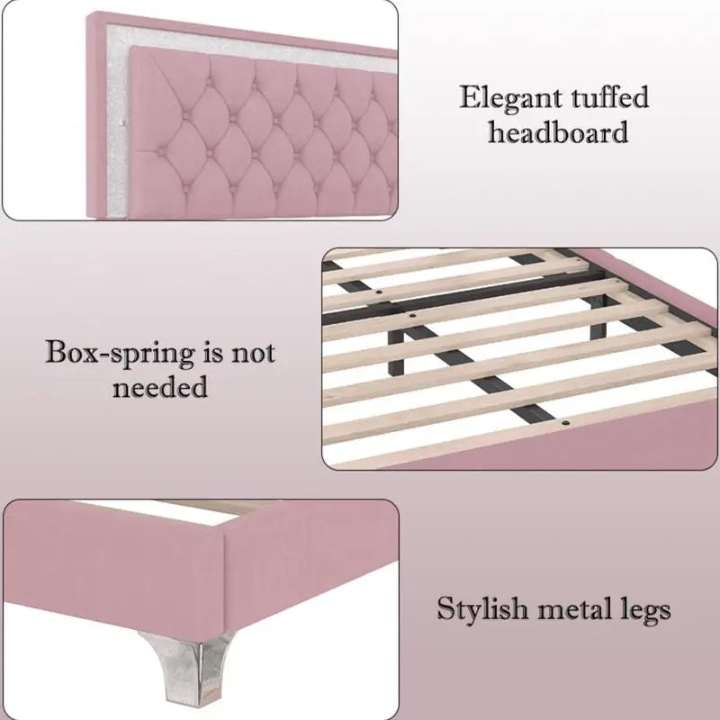 3-Piece Bedroom Set, Queen Size Upholstered Bed with LED Lighting & 2 Nightstands.