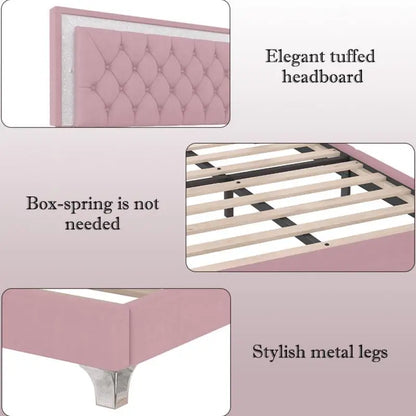 3-Piece Bedroom Set, Queen Size Upholstered Bed with LED Lighting & 2 Nightstands.