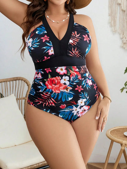 Plus size One Pieces  V-Neck Sexy Swimsuits , Tummy Control Push Up Swimwear.
