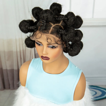 Handmade Bantu Knotless Braids Full Lace Wig | Short Synthetic Braided Wig with Baby Hair for Black Women