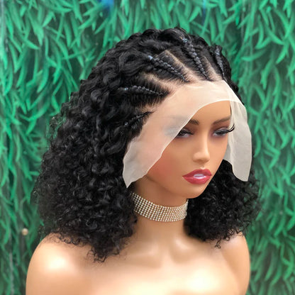 Braided Human Hair Wig 13x4 Lace Front  African Curly Human Hair Transparent Lace