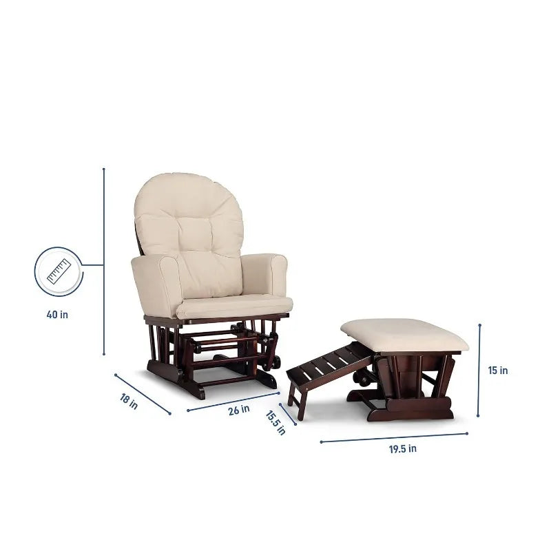 White/Gray Cleanable Glider & Ottoman Set - Semi-Upholstered, Nursing-Friendly for Nursery.