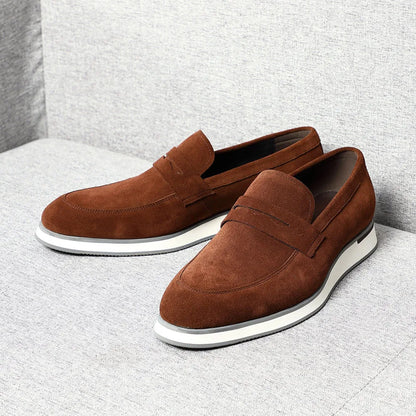 Classic Luxury Men's Cow Suede Penny Loafers | Genuine Leather Slip-on Casual Business & Social Flats