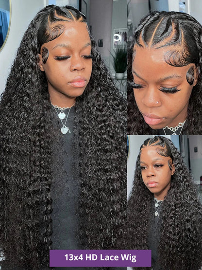 30 40 44 Inch Deep Wave 13x4 13x6 Lace Frontal Wigs, Human Hair 360 Full Lace Front Wig, Curly Human Hair.