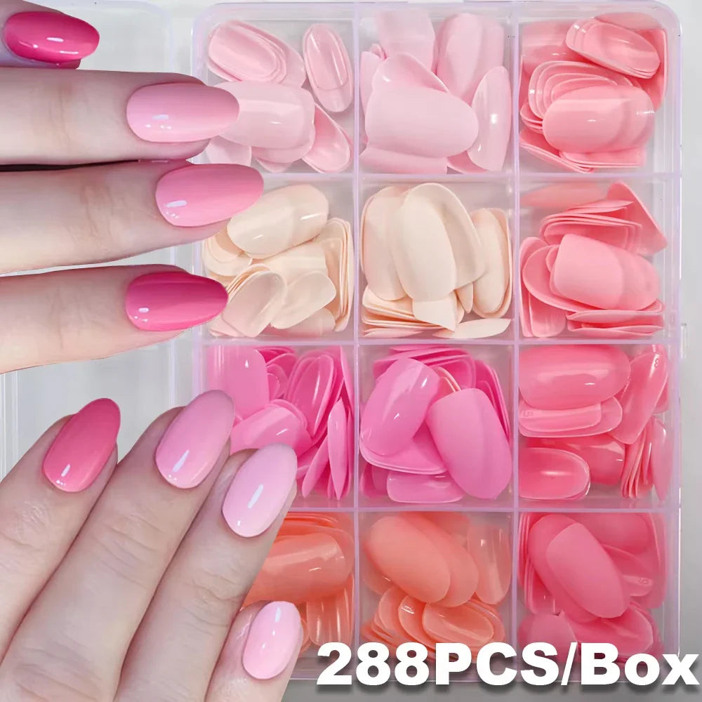 576pcs/Box Colorful Fake Nails Black Red Design, Oval Short Square Press On Mixed Full Cover Nail Tips.