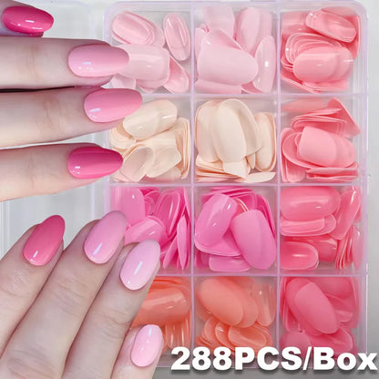576pcs/Box Colorful Fake Nails Black Red Design, Oval Short Square Press On Mixed Full Cover Nail Tips.