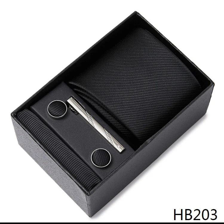 8 cm Wide Tie Sets Blue Solid Men's Neck Tie Handkerchief Cufflinks Clip Gift Silk Handmade