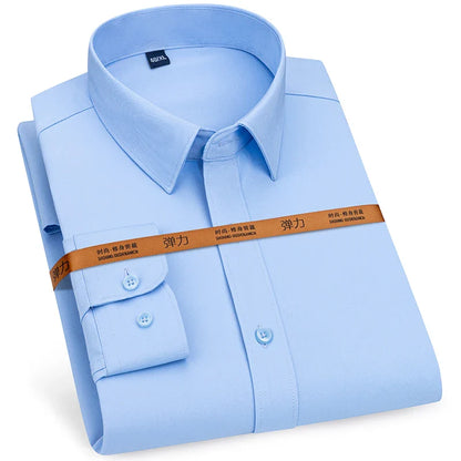 Men Solid Color Business Shirt Formal Fashion, Thin Classic White Long Sleeve Shirt.