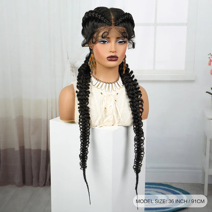 36" Burgundy Twist Cornrow Braids Wig | 99J | Lace Frontal | Baby Hair