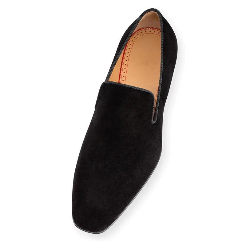 New Red Bottom Shoes for Men, Loafers, Flock, Solid Slip-On Dress Shoes Size 38-48.