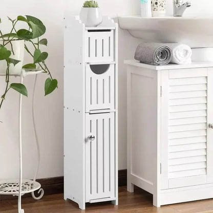 Bathroom Storage Cabinet Toilet Paper Holder Stand With Door Free-Standing Storages Shelfs Small Spaces Corner Organizer shelves