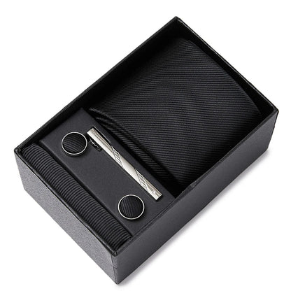8 cm Wide Tie Sets Blue Solid Men's Neck Tie Handkerchief Cufflinks Clip Gift Silk Handmade