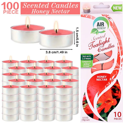 Air Fusion 100 Count Tea Lights Candles Tangerine, Honey Nectar, Scented Smoke-free Drip-free.