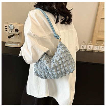 Canvas Wrinkle Bag for Women | Shoulder Bags & Pleated Bubbles Handbags (Padded Casual Underarm Quilted Tote Cloud Bag Purse)