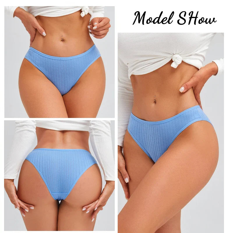 7PCS Women Seamless Cotton Panties, Ladies Low Rise Stripe Underwear Elastic Comfortable Cotton Briefs.