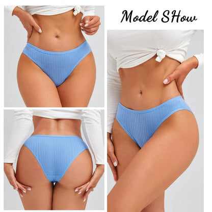 7PCS Women Seamless Cotton Panties, Ladies Low Rise Stripe Underwear Elastic Comfortable Cotton Briefs.