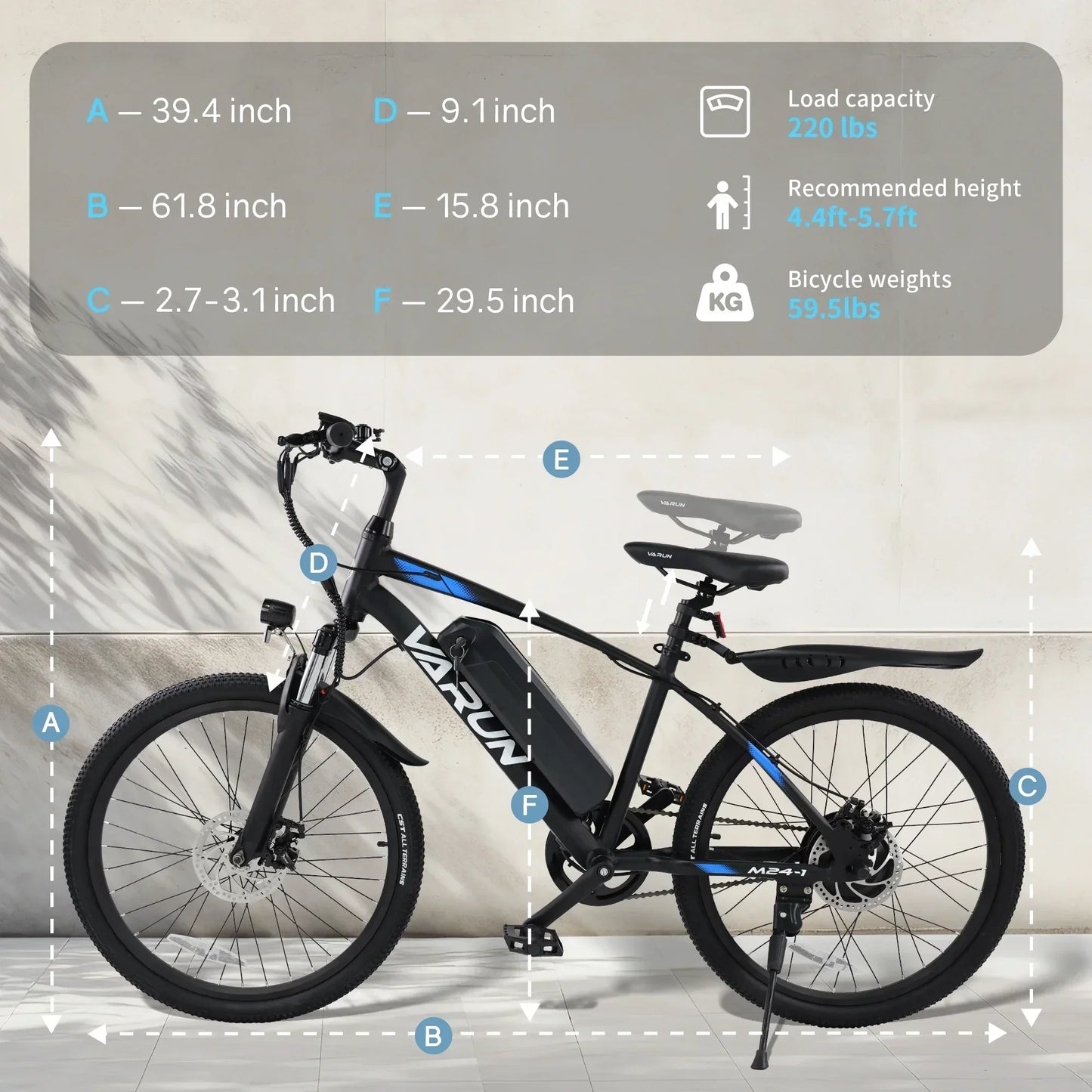 M24-1 E-Bike For Adults, 36V 7.8Ah Battery Mountain Bike, 250W Motor 24 Inch Tires.